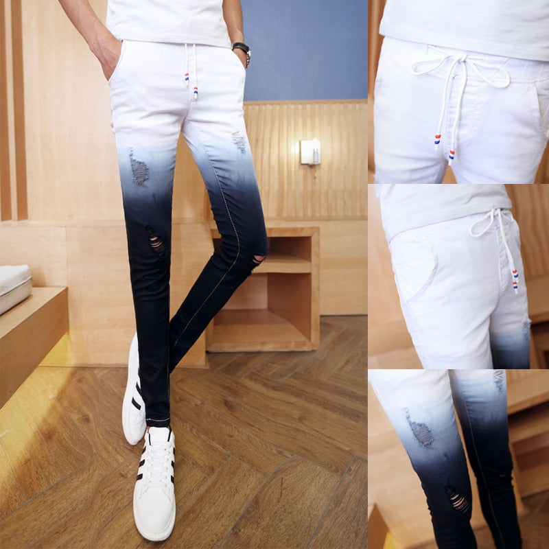Contrast Gradient Slim Fit Ripped Casual Men Jeans