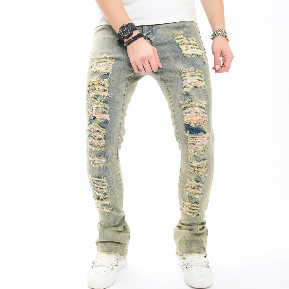 Vintage Hip-Hop Style Ripped Slim Fit Jeans