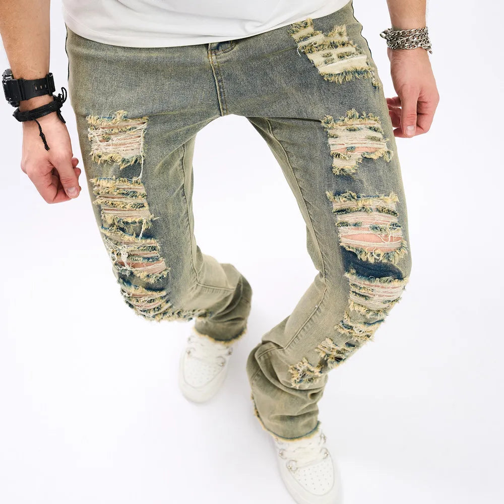 Vintage Hip-Hop Style Ripped Slim Fit Jeans