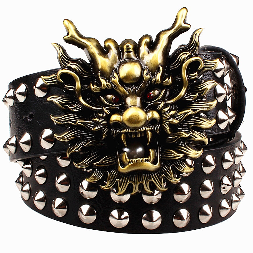 Big Rivet Dragon Head Metal Buckle Punk Style Men Belt