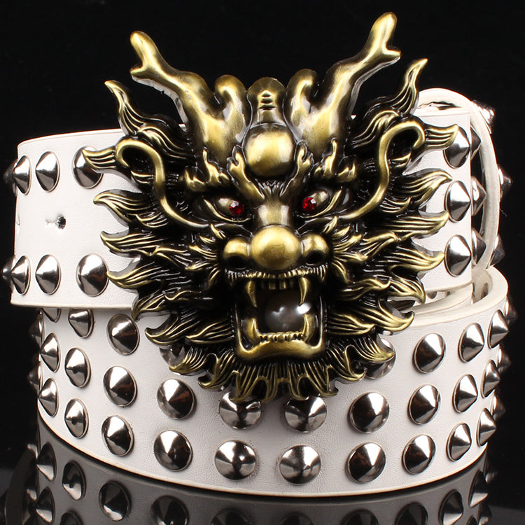 Big Rivet Dragon Head Metal Buckle Punk Style Men Belt