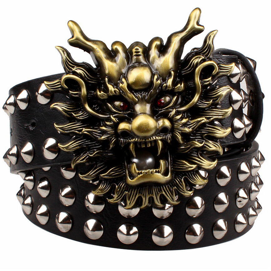 Big Rivet Dragon Head Metal Buckle Punk Style Men Belt