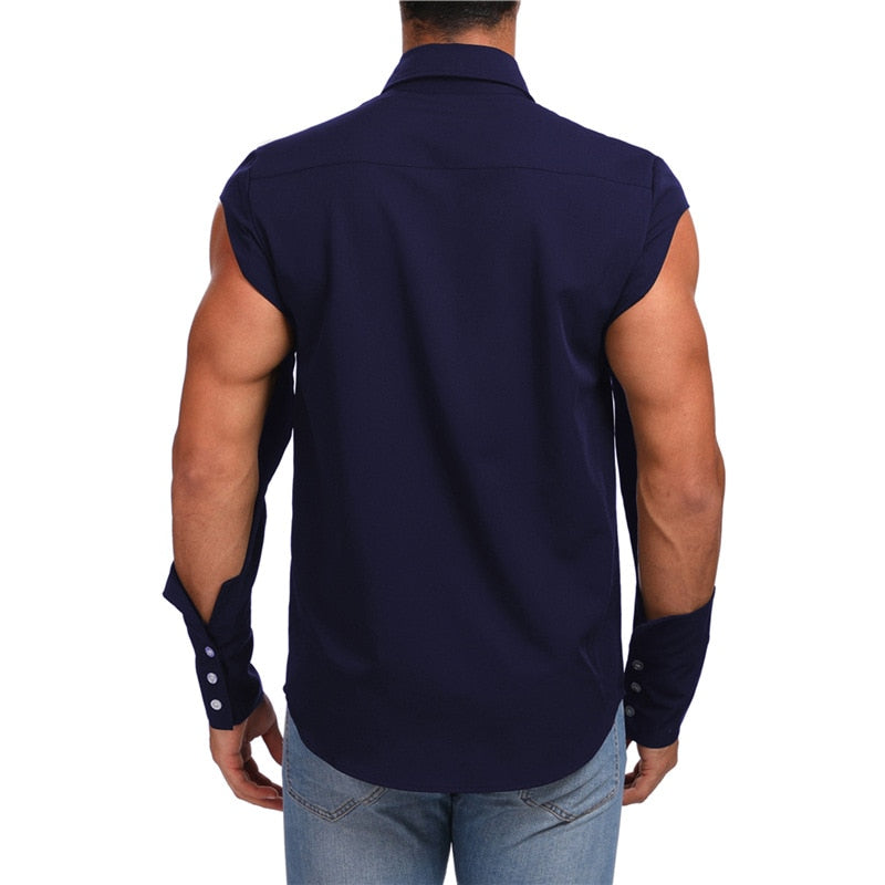 Upper Sleeves Cut Out Hip Hop Style Men Shirt