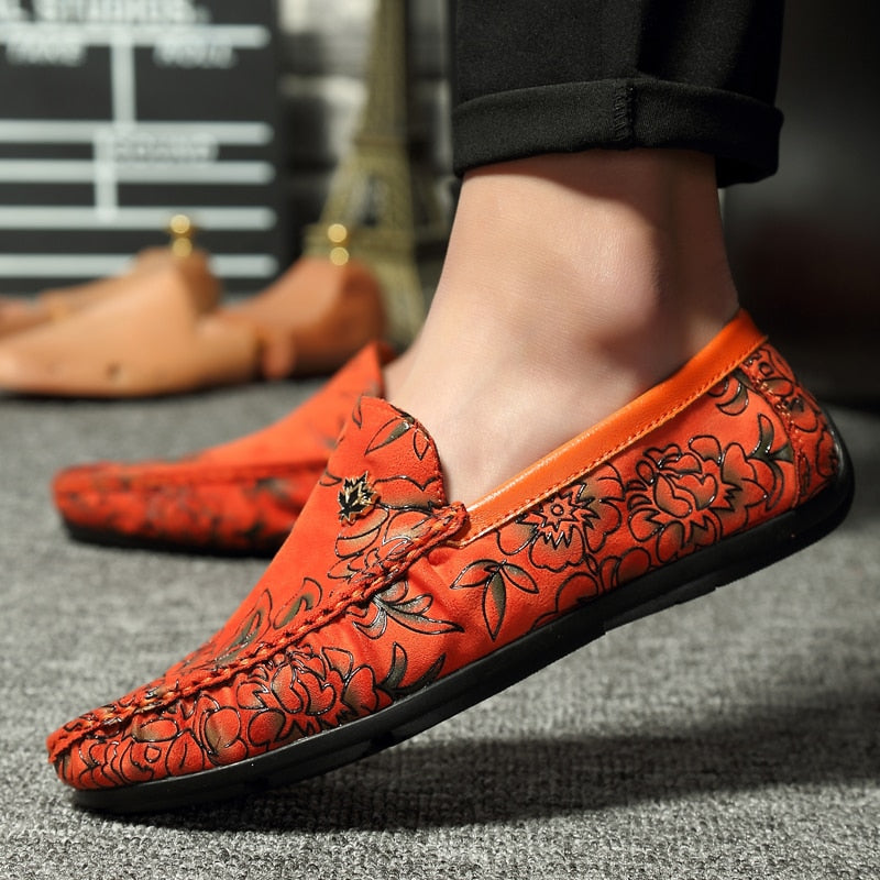 Casual Slip On Floral Artificial Leather Men Loafers Shoes