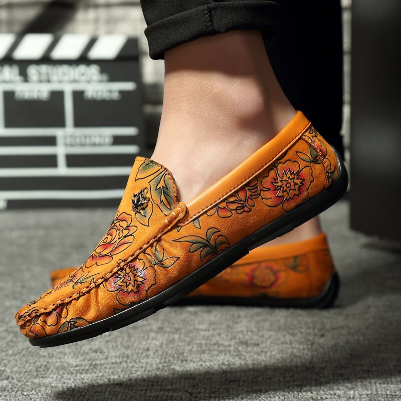Casual Slip On Floral Artificial Leather Men Loafers Shoes