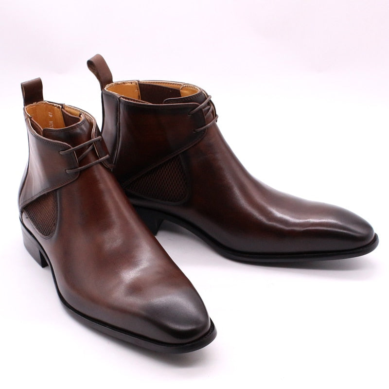 Mens Leather Ankle Boots Brown Calf Leather