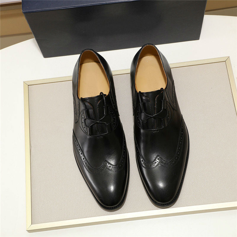 Simple Lace Up Wingtip Genuine Leather Men Shoes