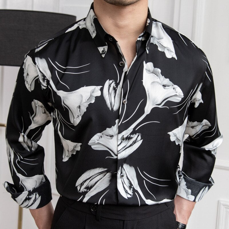 Black & White Floral Color Contrast Shirt