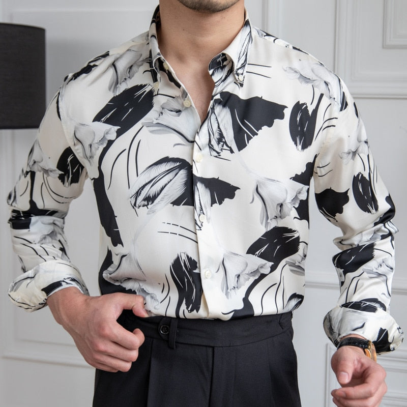Black & White Floral Color Contrast Shirt