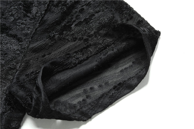 Burnout Floral Patterned Men Velour Semi Sheer Shirt