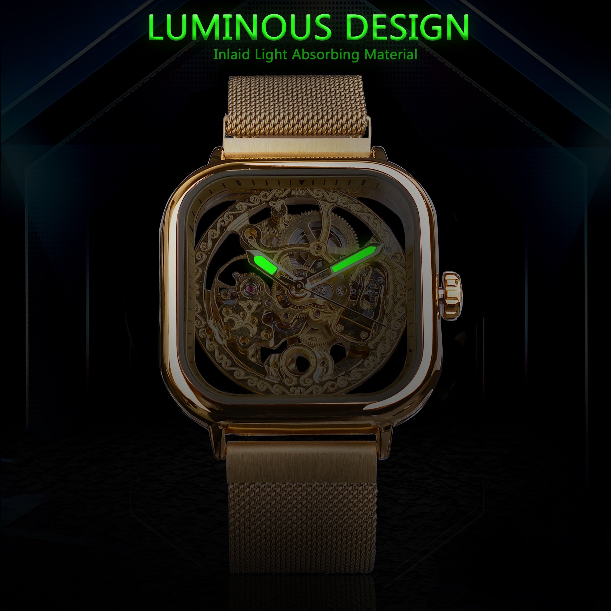 Transparent Skeleton Glass Mechanical Automatic Self Wind Men Watches