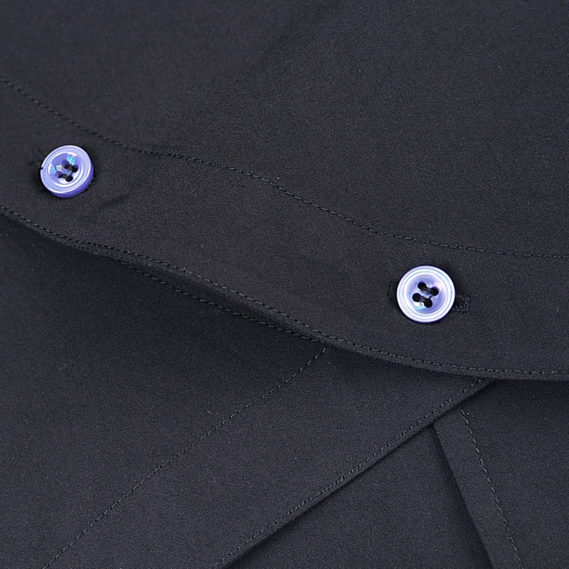 Casual Black with Thorn Embroidered Asymmetry Button Men Shirt