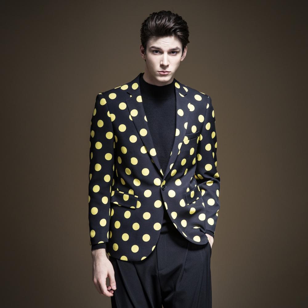 Polkadot Contrast Single Button Casual Costume Style Men Blazer