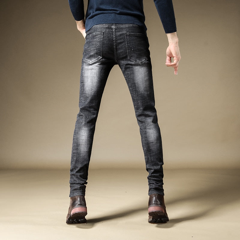 Dragon Monochrome Embroidery Men Tapered Leg Jeans