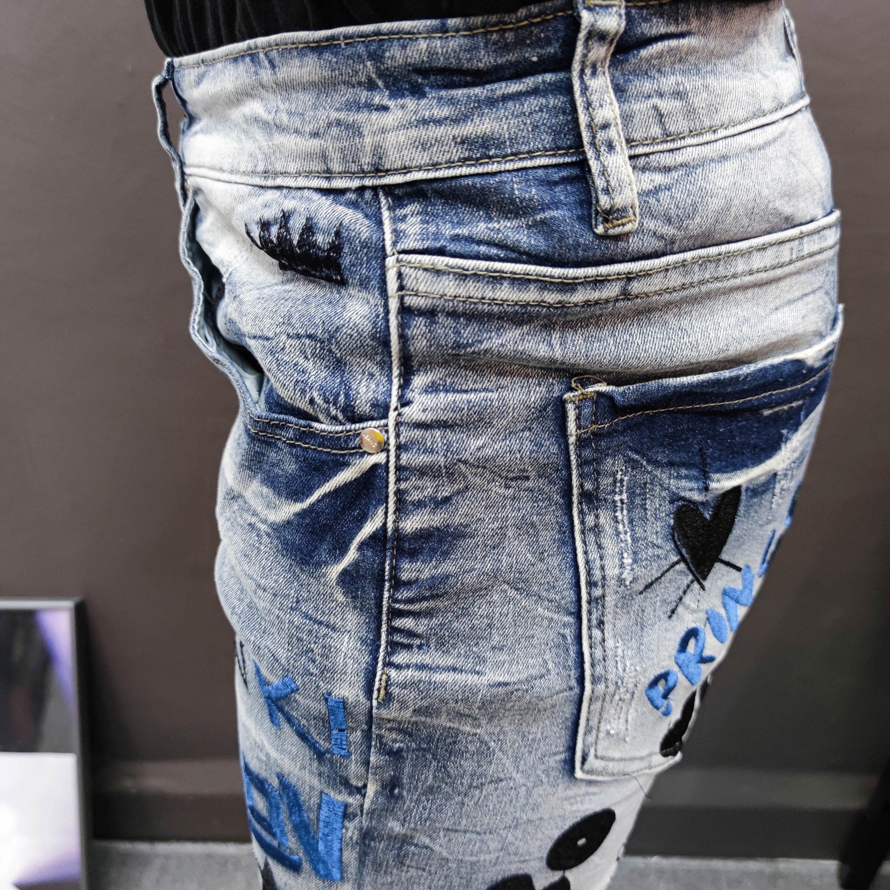 Full Embroidery Letter Tencel Jeans