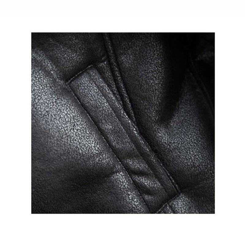 Vintage Biker Style Fleece/Faux Fur Lapel Men Faux Leather Jacket