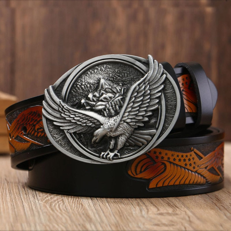 Mountain Eagle Buckle Leather Belt