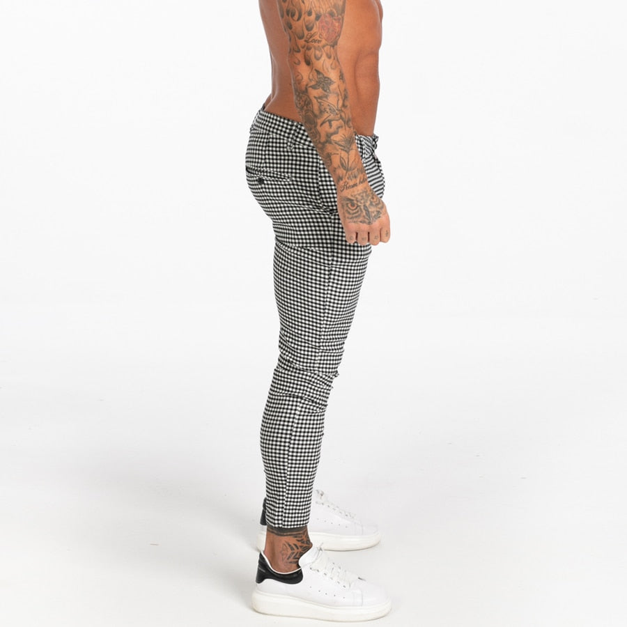 Cotton Stretch Skinny Fit Plaid Comfy Casual Style Men Pants