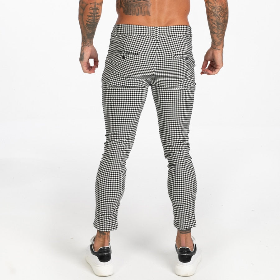 Cotton Stretch Skinny Fit Plaid Comfy Casual Style Men Pants