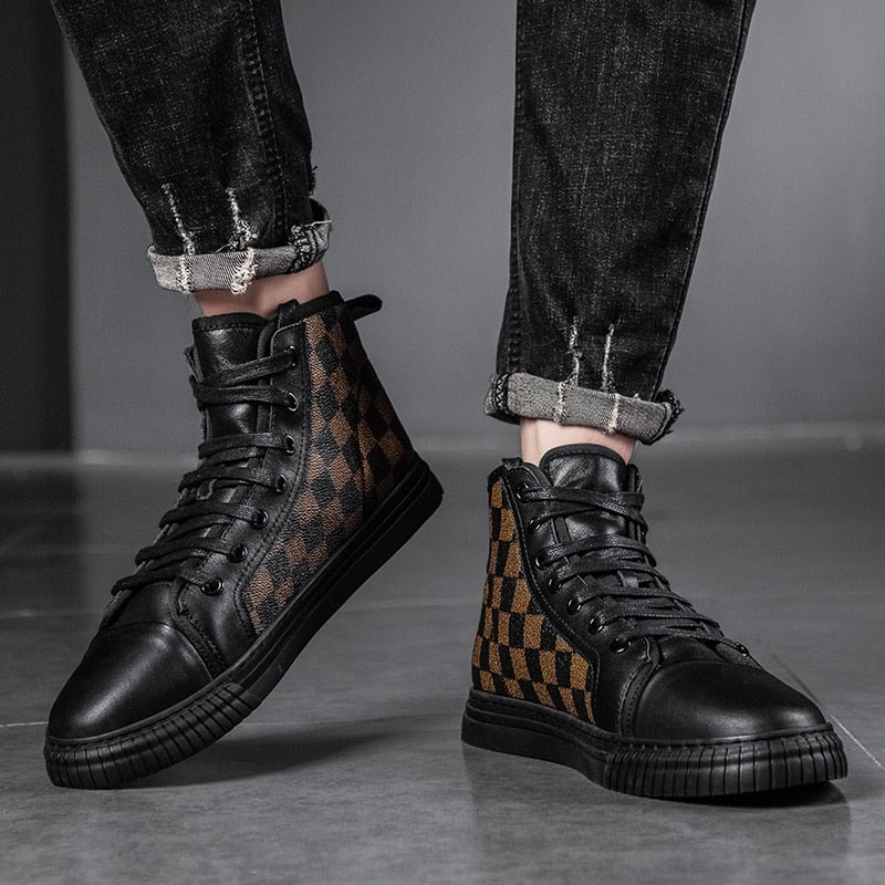 Casual Checkered Style High-Top Sneakers