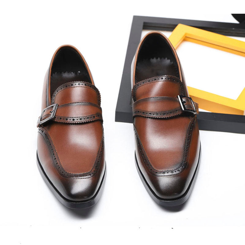Pointed Toe with Buckle Strap Formal Business Style Men Leather Shoes