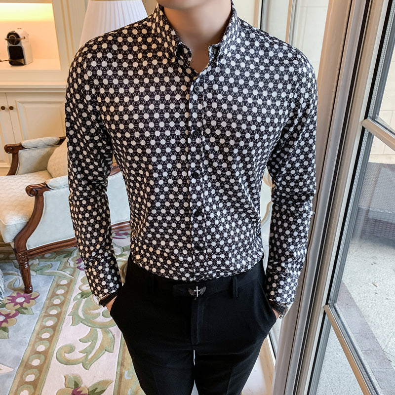 Long Sleeve Polka Dot Slim Fit Casual Men Shirts