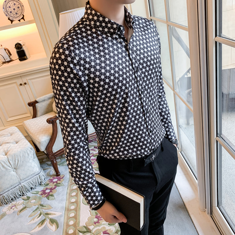 Long Sleeve Polka Dot Slim Fit Casual Men Shirts