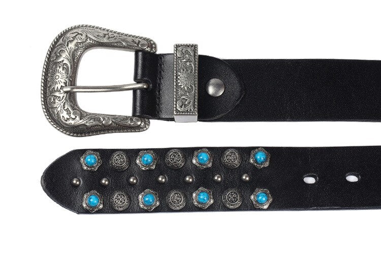 Turquoise Stone Decoration Genuine Leather Belt