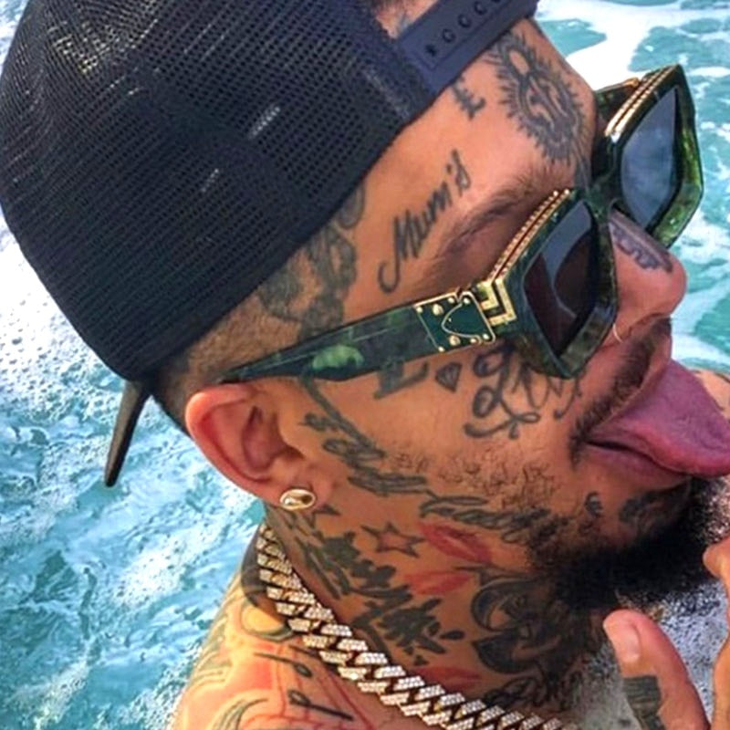 Polycarbonate Gold Accents Square Frame Men Glasses