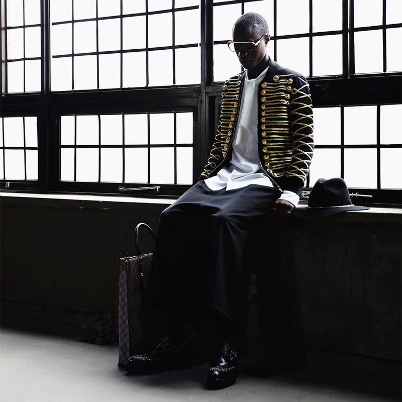 Gold Buckle String Front and Sleeves Detail with Zipper Men Jacket