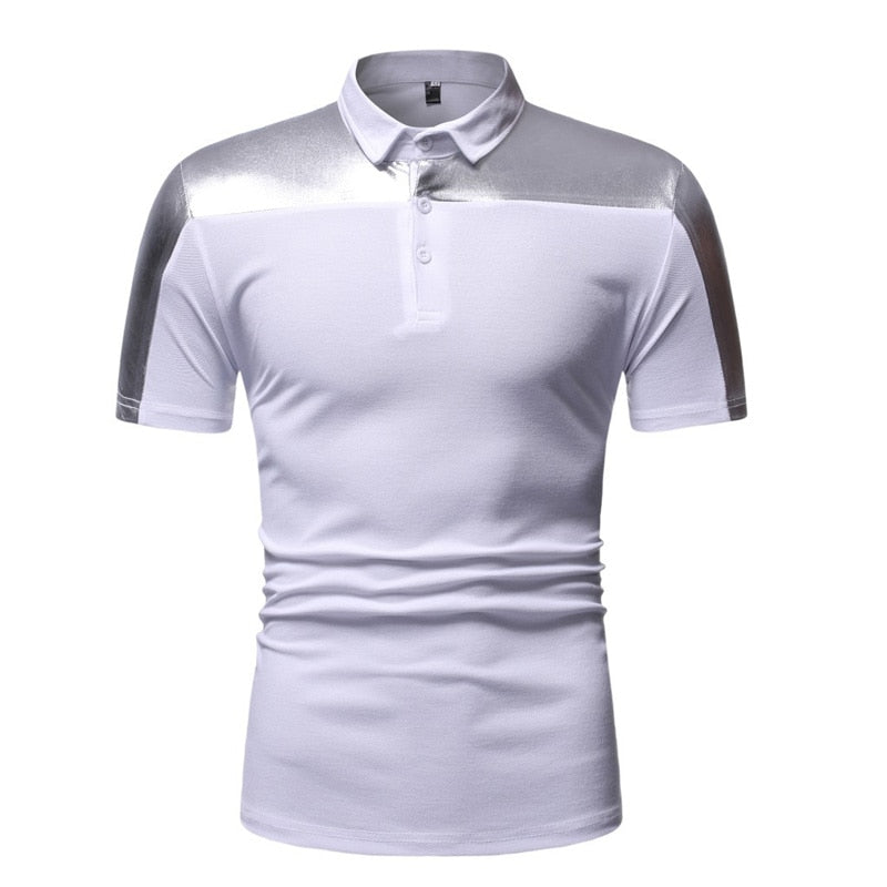 Gold Bronzing Patchwork Slim Fit Short Sleeves Casual Style Men Polo Shirt