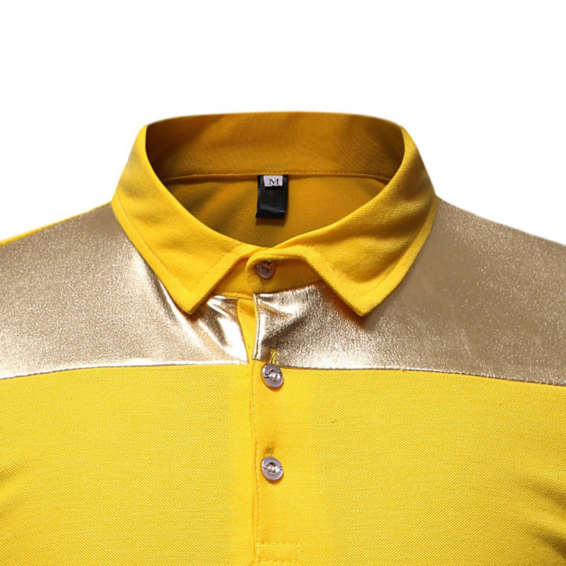 Gold Bronzing Patchwork Slim Fit Short Sleeves Casual Style Men Polo Shirt