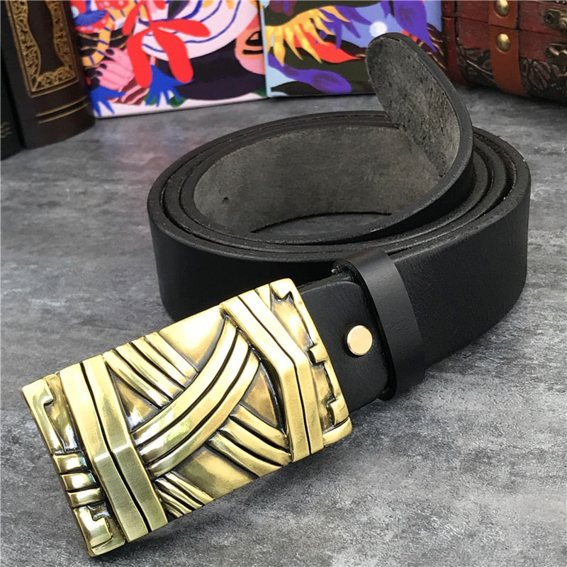 Gold Metal Luxury Buckle Leather Belt