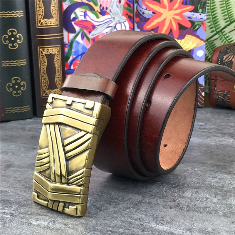 Gold Metal Luxury Buckle Leather Belt
