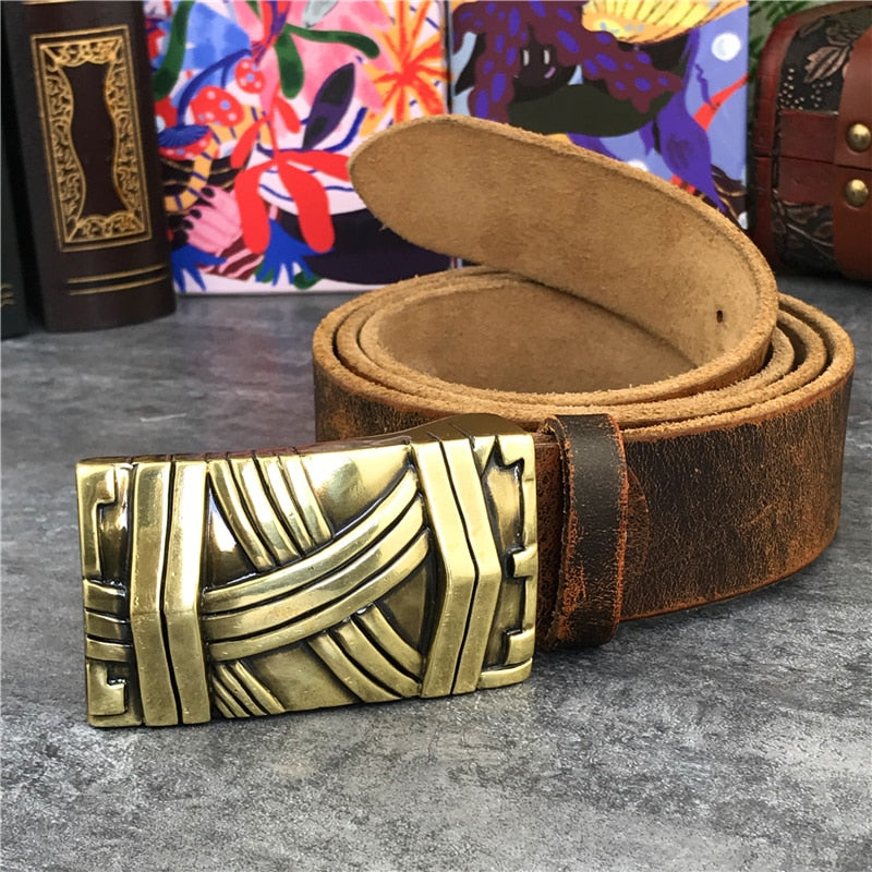 Gold Metal Luxury Buckle Leather Belt