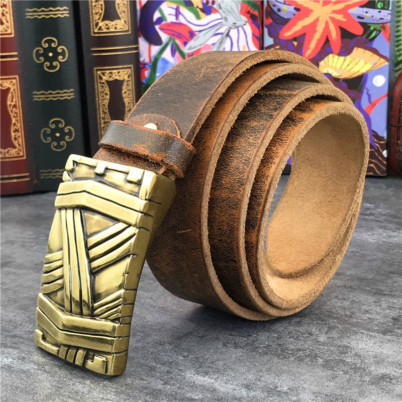 Gold Metal Luxury Buckle Leather Belt
