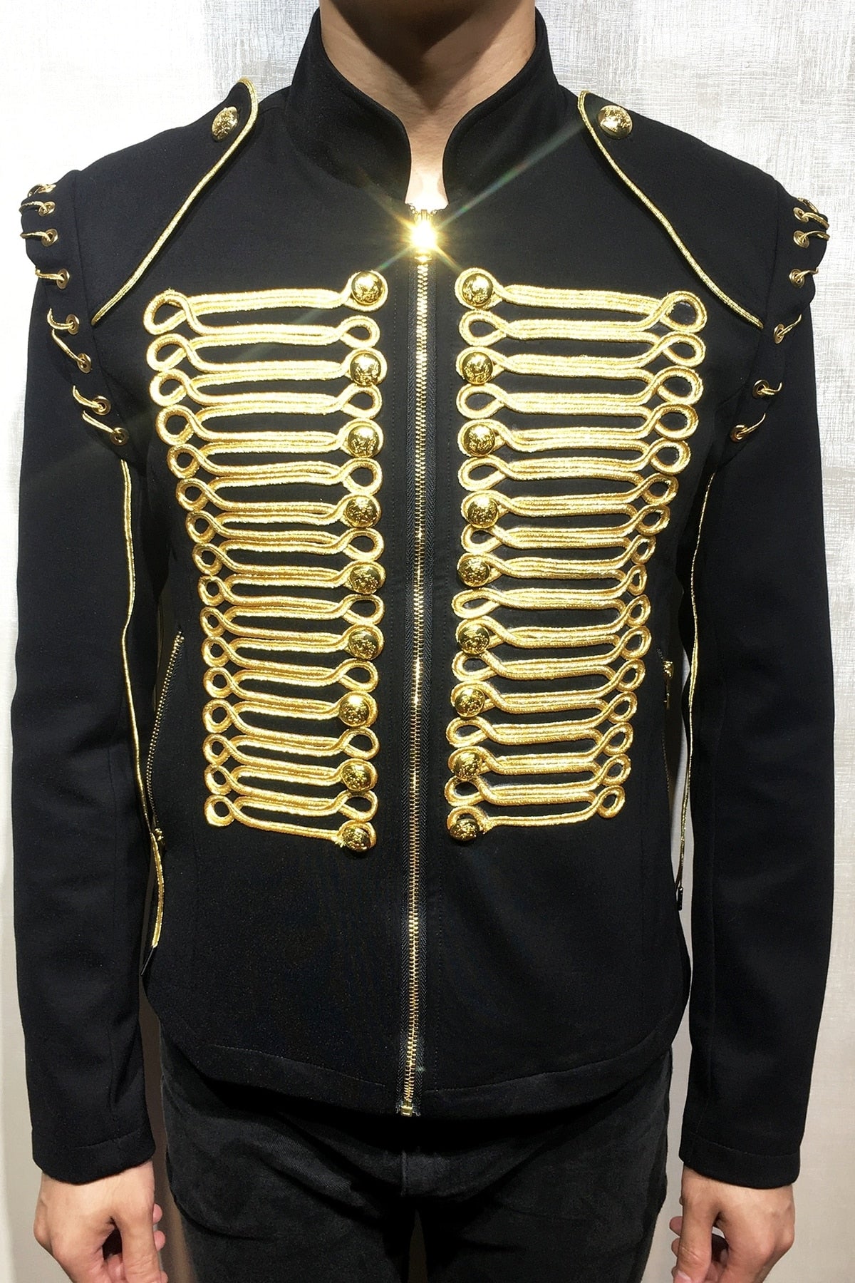 Stunning Black Gold with Unique Shoulder Design Men Costume Blazer