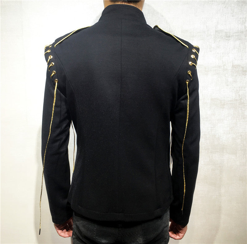 Stunning Black Gold with Unique Shoulder Design Men Costume Blazer
