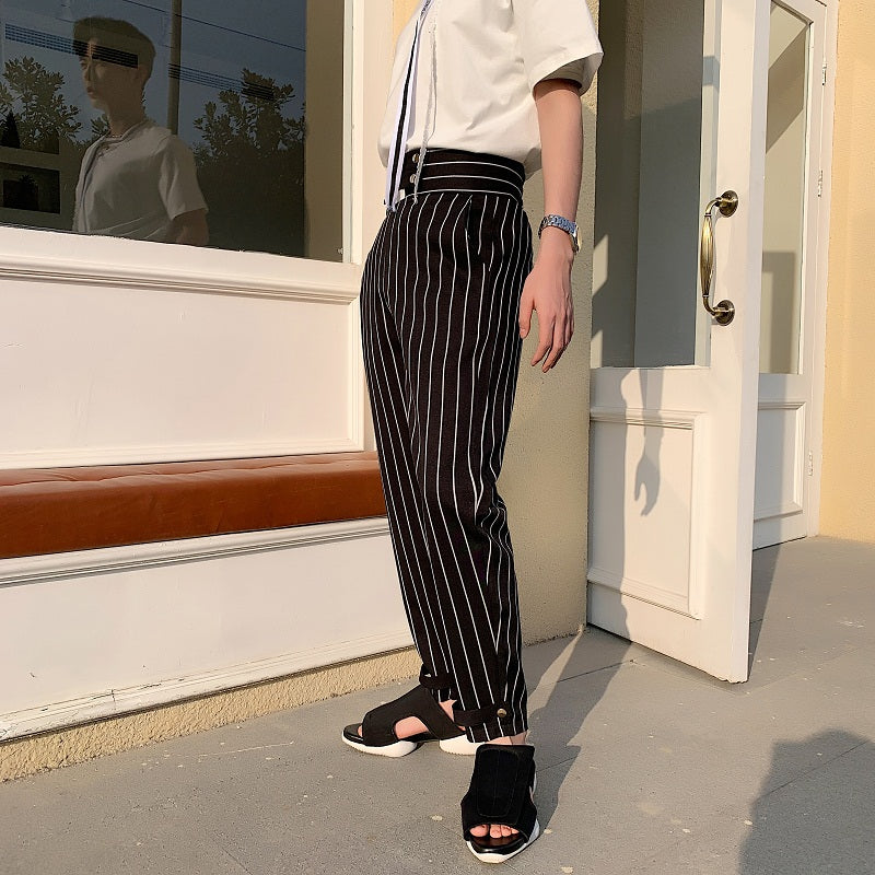 High Waist Casual Striped Vintage Style Men Pants