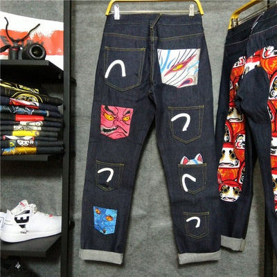 Oriental Embroidery Style Straight Jeans