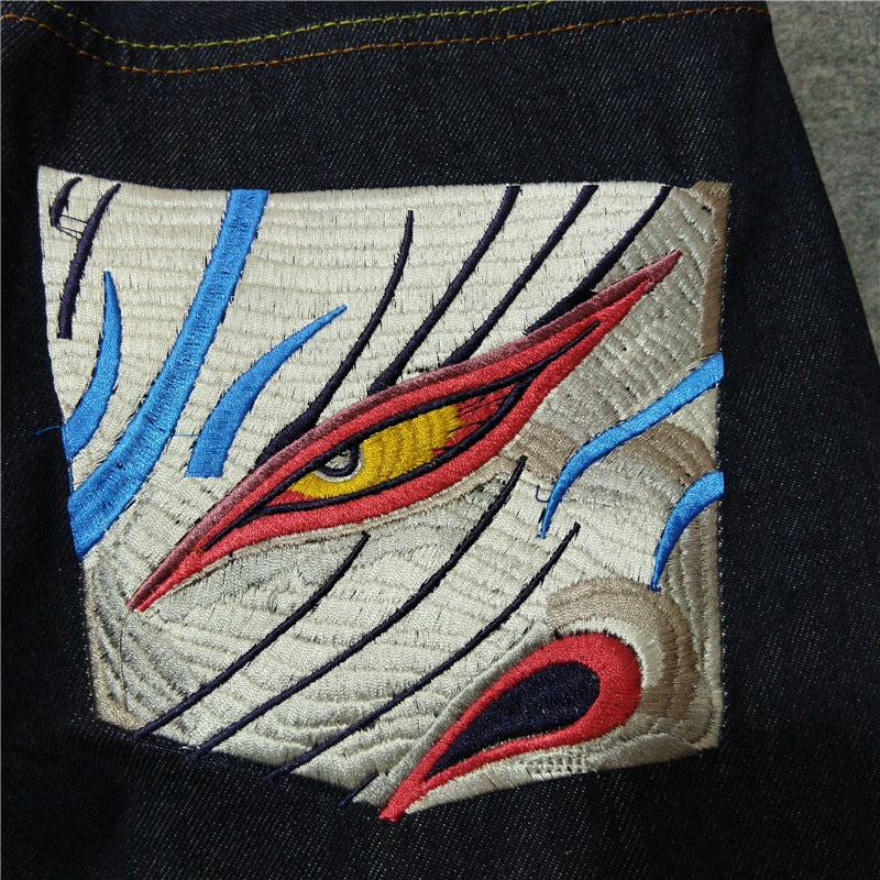 Oriental Embroidery Style Straight Jeans