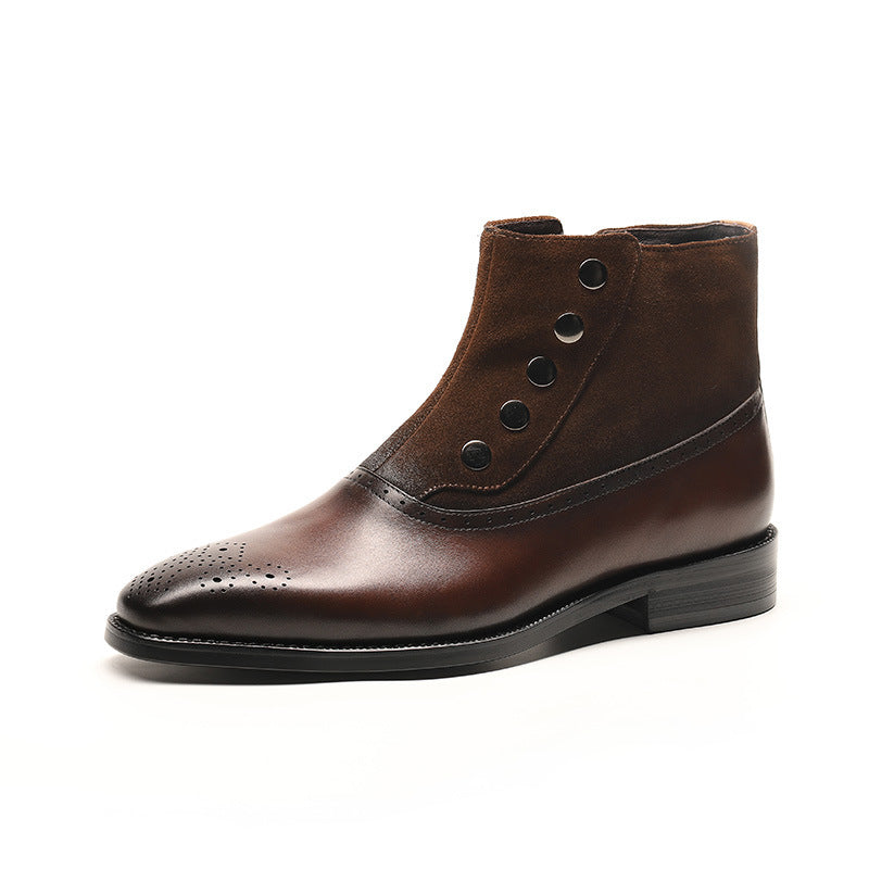 Suede Leather Combination with Zipper and Round Rivets Design Men Boots