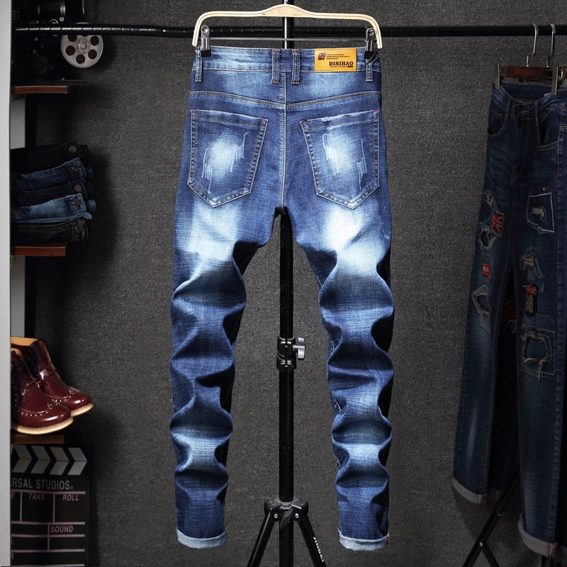 Bird Simple Embroidery Blue Denim Men Jeans