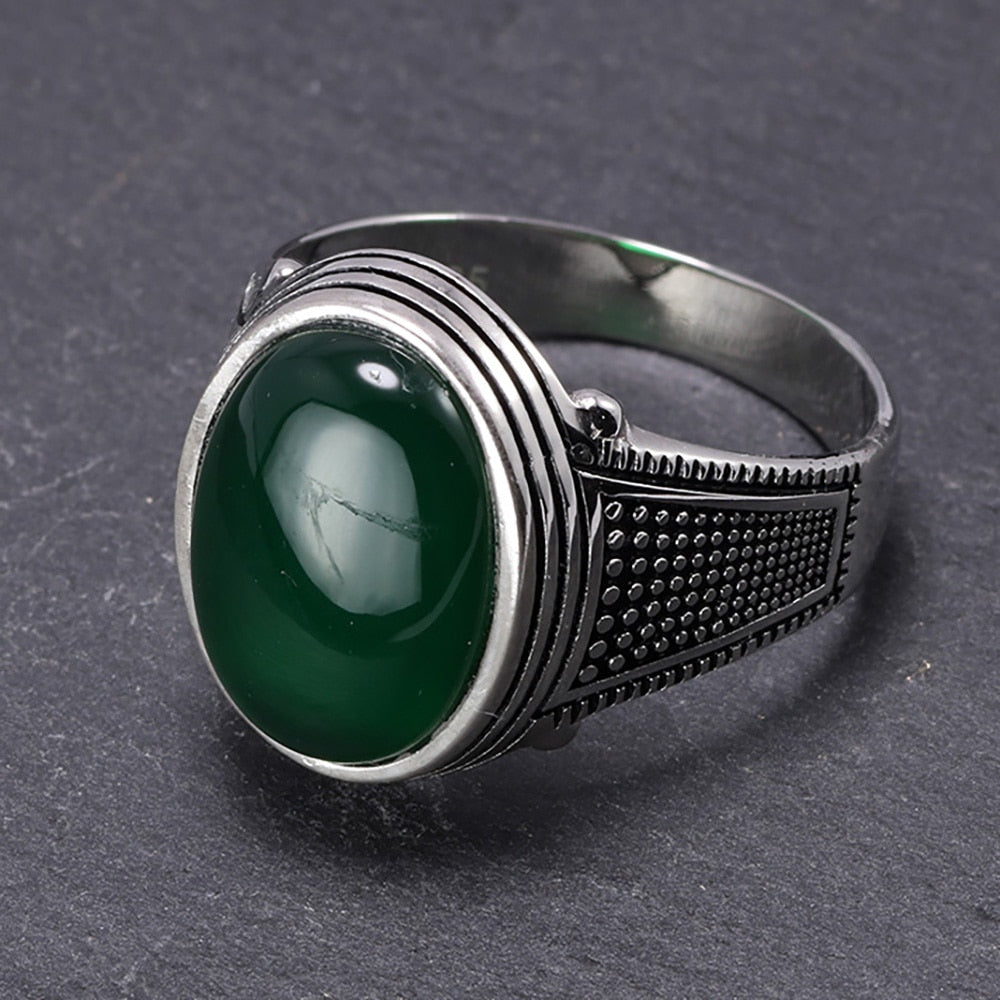 Sterling Silver Antique with Natural Onyx Multi Colors Men Fashion Rings
