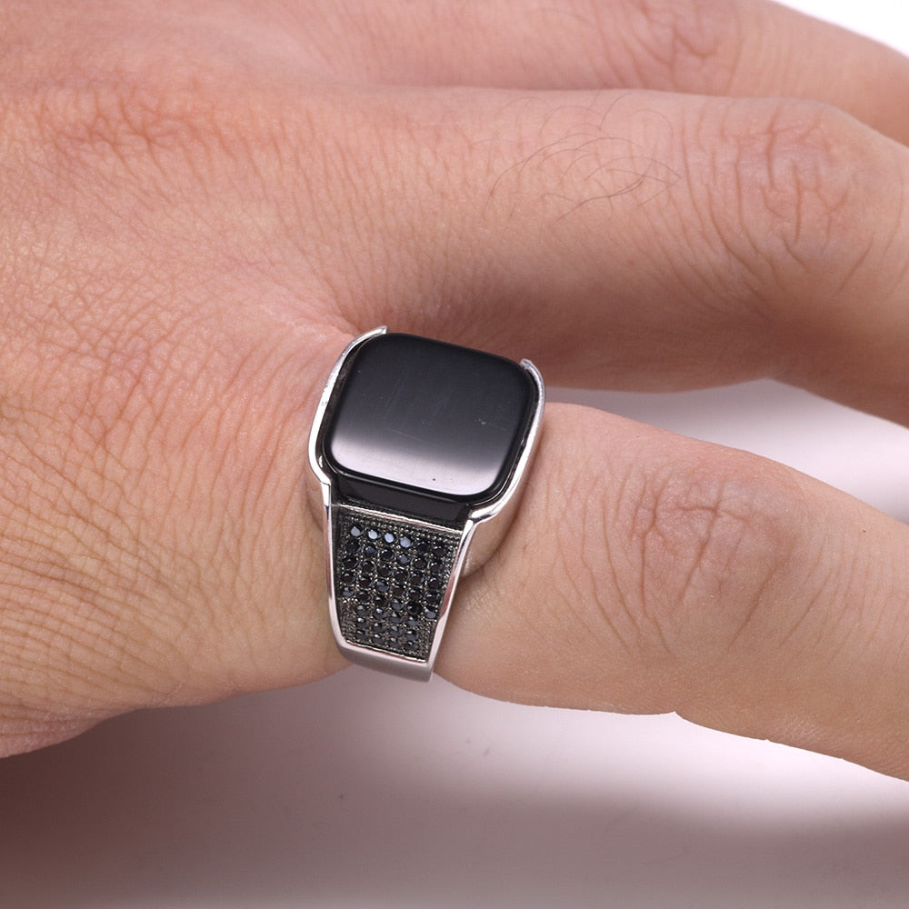 925 Sterling Silver Onyx Stone Ring