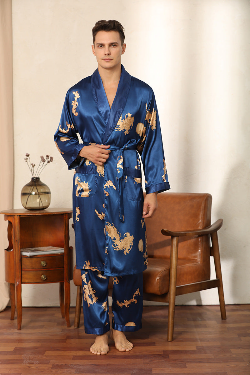 Dragon Pattern Satin Pajamas Robe