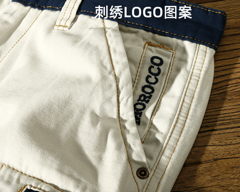 Multi-Pocket Solid Cotton Mid-Waist Short