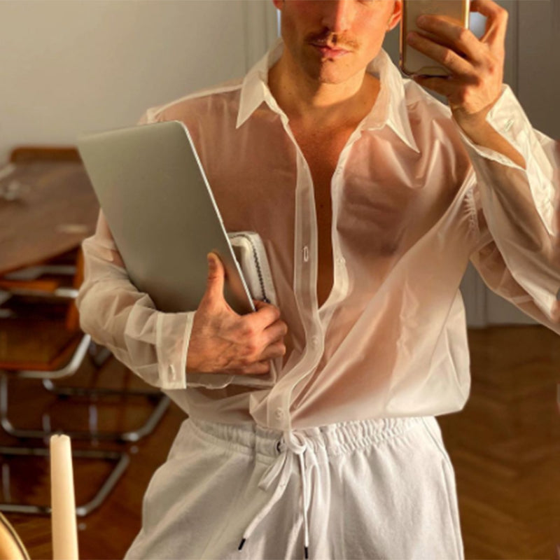 Zipped Pocket Decorated See Through Shirt