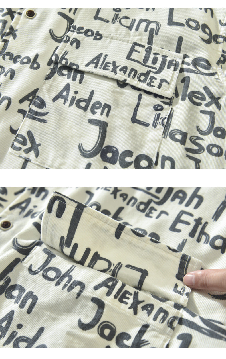 Loose Cotton Letter Printed Shirt