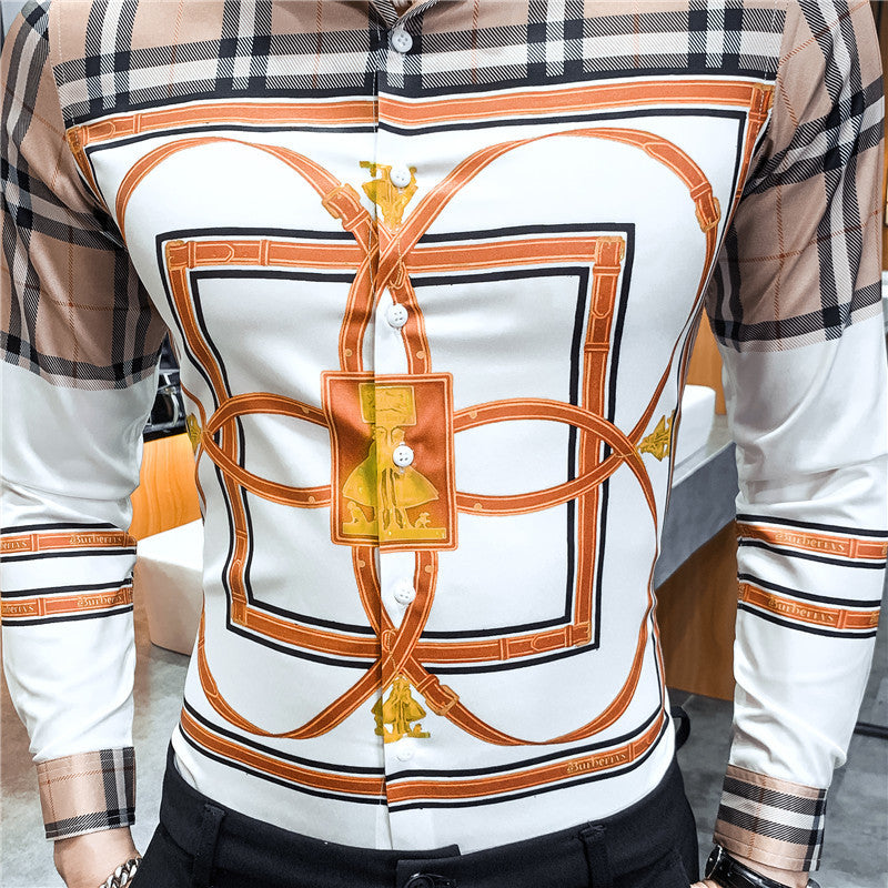 Casual Lux Pattern Slim Fit Long Sleeve Casual Men Shirts
